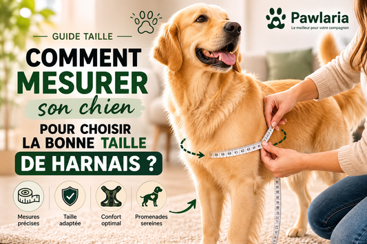 Golden Retriever mesuré au niveau du poitrail pour choisir la bonne taille de harnais