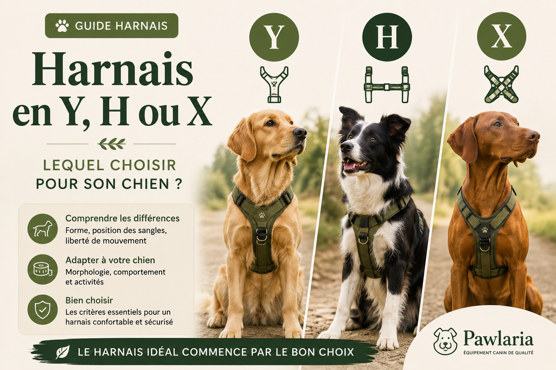 Comparatif des harnais en Y, H et X pour choisir un harnais adapté à son chien