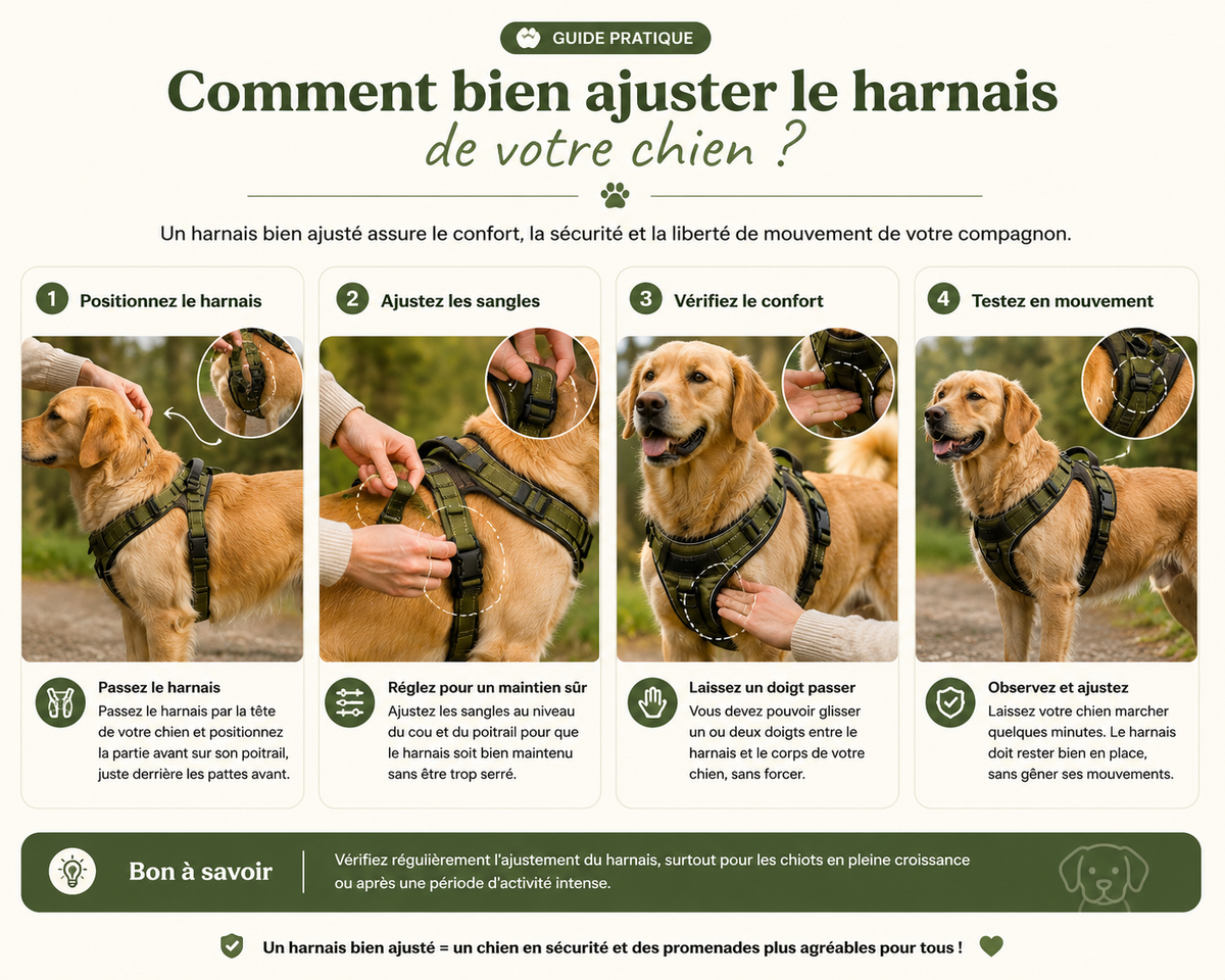Guide en 4 étapes pour bien ajuster le harnais de son chien et vérifier son confort