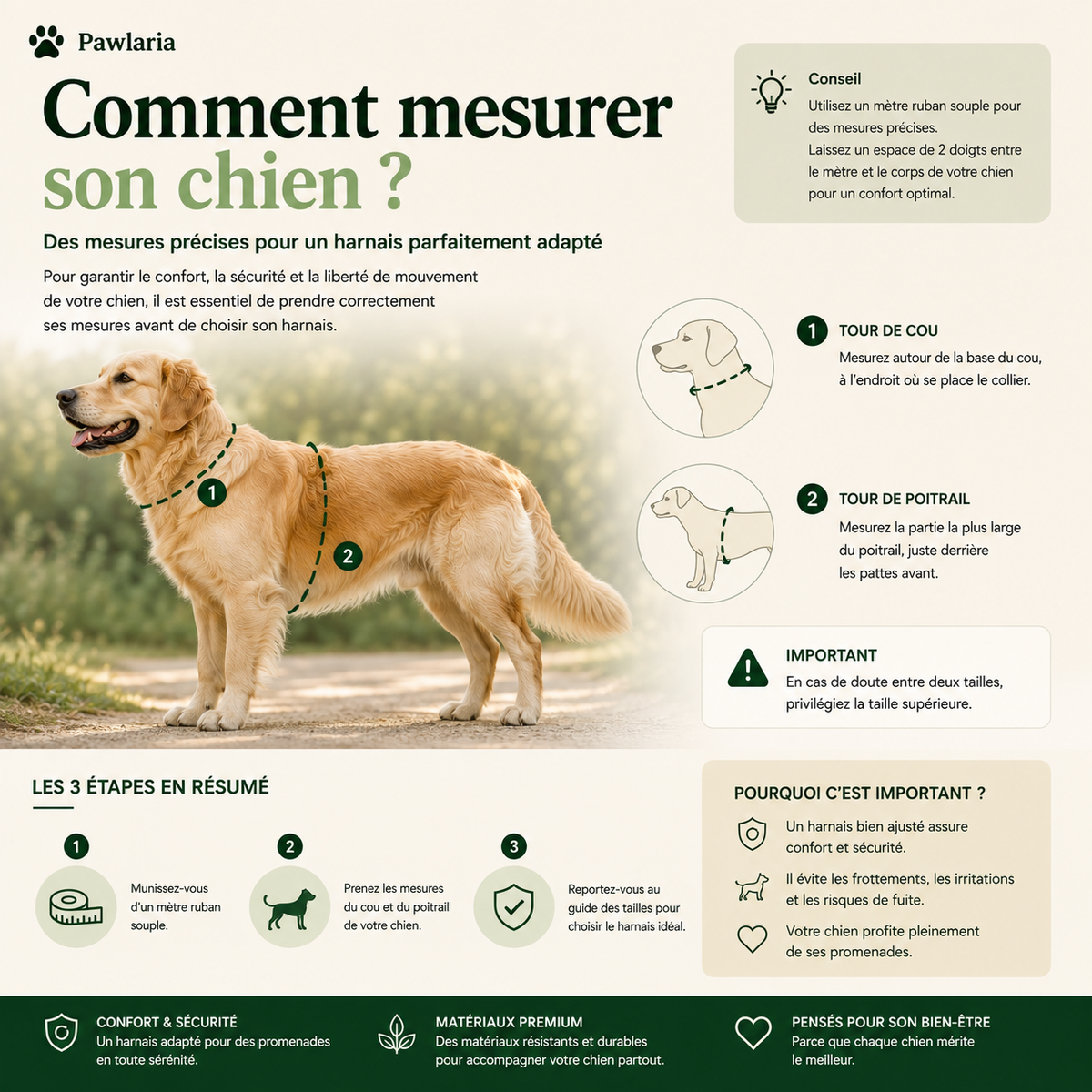 Guide pour mesurer le tour de poitrail et choisir la bonne taille de harnais pour son chien